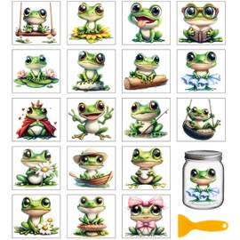 GLOBLELAND 18 Sheets Cute Frog Transfer Stickers 3.9x3.6inch Flower Mushrooms Colorful Decal Rub on Transfer for Furniture Vase Glass Art Crafts Decorations