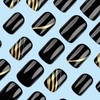 Black Press on Nails Short Length Gold Lines Design Square
