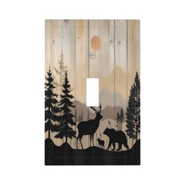 Naiqadnehz Decorative Light Switch Cover Wood Board Wildlife Cute Bear Deer Forest Rustic 1 Gang Single Toggle Device Electrical Faceplate Switchplates Decorator Outlet Wall Plate for Bathroom