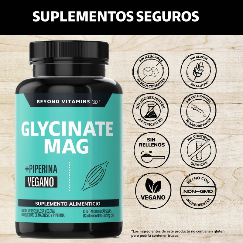 Glicinato Magnesio 492mg Alta Absorción Piperina Pimienta Negra Bisglicinato Complex