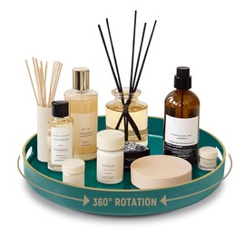 MAOANME 13" Lazy Susan Organizer for Cabinet, 360° Turntable Organizer with Handles, Green Rotating Tray Organizers and Storage for Kitchen, Pantry, Bathroom, Table