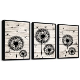 Framed Wall Art For Living Room Wall Decor For Bedroom Fashion Office Decor Abstract Wall Painting Black Dandelion Flowers Hang a Pictures Artwork Kitchen Home Decoration 3 Piece Black Wood Framed