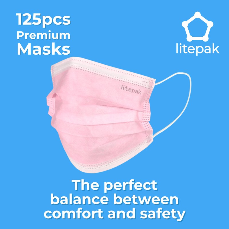 Litepak 125-Pack Disposable Face Mask Premium Comfort Earloops with Dispenser