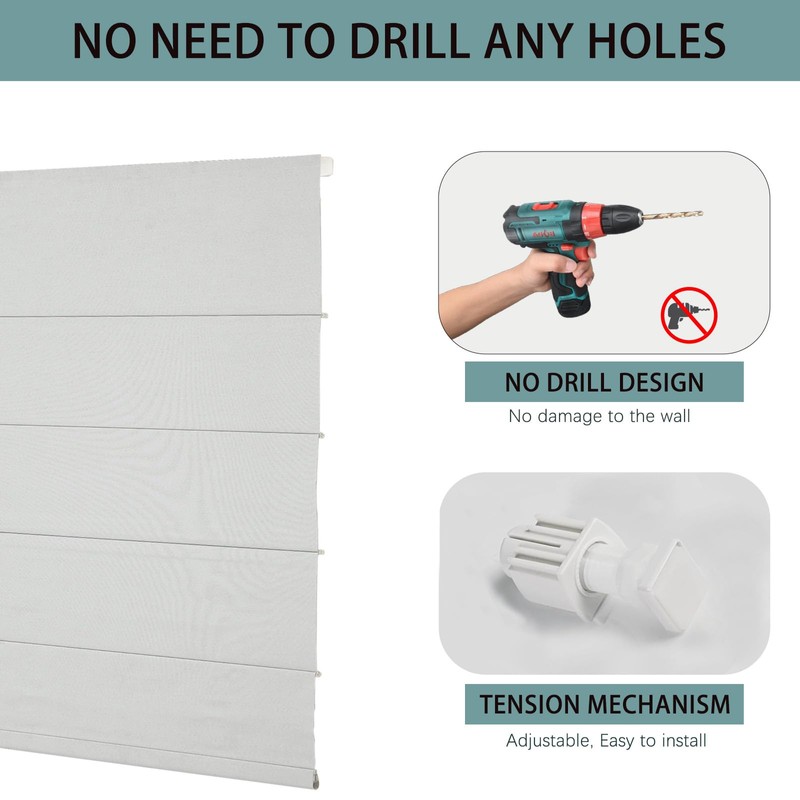 Changshade No Drill Roman Shades for Windows,Cordless Roman Blinds No