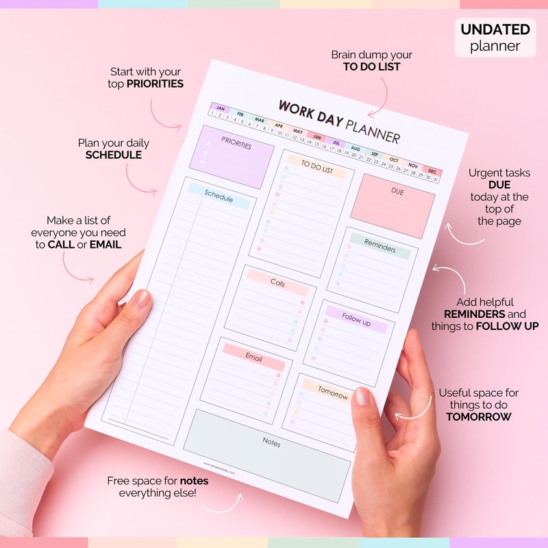 Work Day Planner Notepad | Daily Organizer to Structure Your