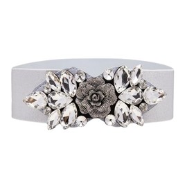 YooAi Women Dress Belts Rhinestone Bow Belt Wide Elastic Stretchy Cinch Waist Belt for Women Ladies Dresses SilverFlower 70 M