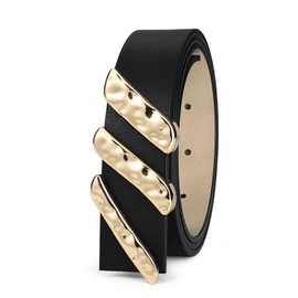 AI DEEBLUE Genuine Leather Belts for Women Black Belt with Gold Buckle for Jeans Dresses Designer belts for women, Black, L: Fit Waist Size 35"-39"