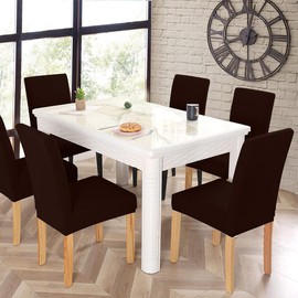JQinHome 4 Pcs Dining Chair Slipcover,High Stretch Removable Washable Chair Seat Protector Cover for Home Party Hotel Wedding Ceremony (Pack of 4, Coffee)