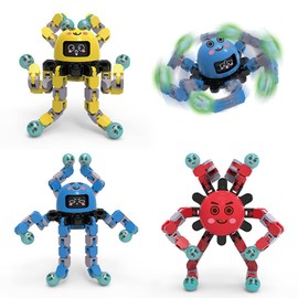 Transformable Fidget Spinner Toys, 3 Pack Fun Cartoon Face Swap Fingertip Spinner, Glow in The Dark, Deformable DIY Mechanical Chain Robot Fingertip Gyros, Decompression Gifts for Kids and Adults
