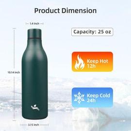 Insulated Water Bottle with Strap,25 oz Double Wall Stainless Steel Vacuum Bottles Metal Water Flask,Army green