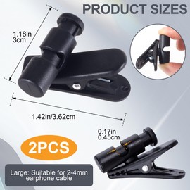 VARMDUKKE 2 Pack Headphone Clips for Earphone Wire, 360 Degree Rotate Earphone Microphone Cable Clips, Headset Mic Cord Clamp for Clothing, Shirt, Collar - Black (for 2-4 mm)