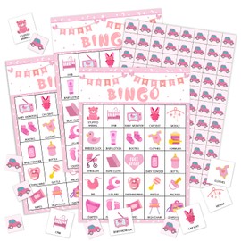 YUEXLL Gender Reveal Pink Bingo Card Set - 24 Players, Neutral Gender Reveal Party Activities for Family Friends, Bingo Game Pregnancy Announcement Party Favor Supplies, for Adult Teen -13