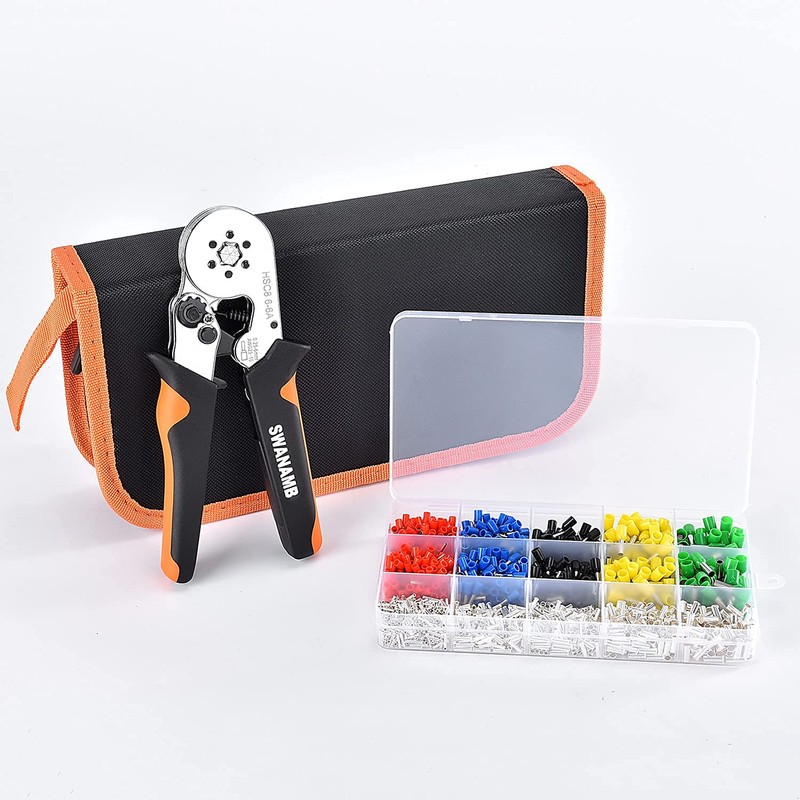 Ferrule Crimping Tool Kit, Self-adjusting Hexagonal Pliers(AWG23-10) Wire Terminals Crimper