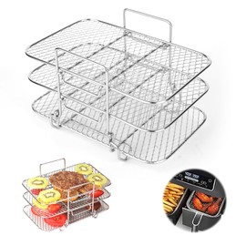 Cooking Grate for Airfryer, Grid for Hot Air Fryer, 304 Stainless Steel Airfryer Accessories, Three-Layer Stacking Design, for Ninja Hot Air Fryer AF300EU AF400EU
