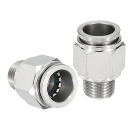 QUARKZMAN Push to Connect Fitting, Pack of 2 304 Stainless Steel PC Male Straight 1/2 Inch Pipe Diameter x 1/4 Inch NPT Thread Push to Connect Pipe Fitting Pneumatic Push-Lock Fitting
