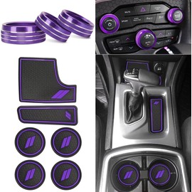 Anti-Dust Mats and Trims for Charger Accessories 2015-2023 6PCS Car Cup Holder Coasters Insert Center Console and 3 PCS Aluminum Alloy Air Conditioner Volume Radio Knob Cover (Purple)