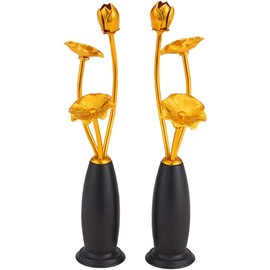 RAYWILL Lotus Flower Lotus Flower Lotus Bon Festival Supplies, Lotus Flower Buddhist Altar, Lotus, Lotus, with Flower Vase, Flower Pair, Left and Right Pair Gold Plated, Artificial Flowers, Never Wither, Buddhist Altar, Buddhist Altar, Buddhist Service, 