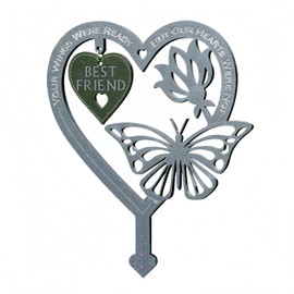 Garden Memorial Plaque for Best Friend Garden Stakes Grave Markers Cemetery Weatherproof Inserted Yard Sign Heart Shaped With Butterfly Flower Ornament Memorial Plaques Signs Present