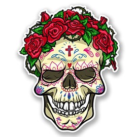 2 x 10cm Mexican Sugar Skull Vinyl Stickers Laptop Day of The Dead Girls #5676 (8cm Wide x 10cm Tall)