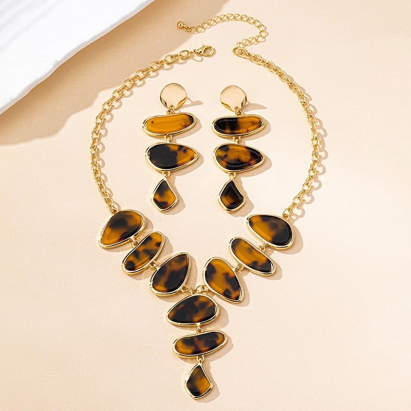 NOVYRA Leopard Earrings Necklace for Women Chunky Acrylic Leopard Irregular