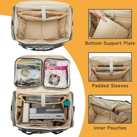 Arxus Rolling Teacher Bag with 4 Wheels, Art Tote Bag for Women with Detachable Dolly and Bottom Pad, Large Heavy Duty Teacher Carts, Briefcase with Padded Sleeves Hold up to 15.6” Laptop