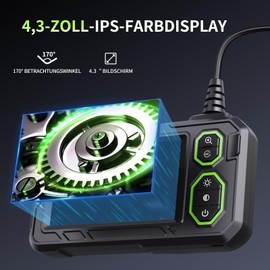 Dual Lens Endoscope Camera 10 m, Hopefox 1080P HD Digital Endoscope with 4.3 Inch IPS Screen, IP67 Waterproof Tube Camera with 8+1 Adjustable LEDs, 8 mm Snake Camera Inspection Camera