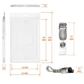 Karteo® Transparent Id Card Holder with Metal Clip Clips and Thumb Strap Horizontal Plastic Hard Polycarbonate for 1 For ID Cards Service ID Credit Bank Cards Health Cards (54 x 86 mm) Can Also Be Used as a ID card case card case ID Holder Card Holder Ca