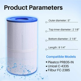 TOREAD Replacement for Spa Filter PRB35-IN, Unicel C-4335, Guardian 409-219, Filbur FC-2385, 03FIL1300, 17-2482, 25393, 303557, 817-3501, R173431, 35 sq.ft, 5 X 9 Drop in Hot Tub Filter, 2 Pack