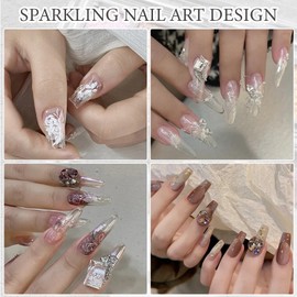 SUTOKAKA Holographic Nail Glitter Foil Sequins 6 Colors Gold Silver Brown Nail Flakes Mud Iridescent Fairy Dust Nail Powder for DIY Paillettes Manicure Nail Art Designs