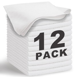 Ausein Toallas de Cocina de 12 Piezas, 40 x 40 cm, Trapos de Microfibra, Lavable y Reutilizable, Paños de Limpieza de Super Absorbentes, Secado Rápido, para Cocina, Coches, Ventana y Vidrio (Blanco)