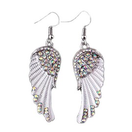 coadipress Angel Wing Earrings for Women Unique Silver Plated Fairy Feather Guardian Dangle Drop Hook Earrings Jewelry (White Wing)