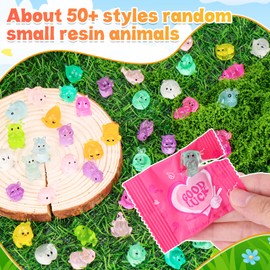 SelfTek 100pcs Mini Resin Animals Blind Bags, Mixed Small Plastic Animals Mystery Bags Glow in the Dark Random Miniature Animal Figures for DIY Crafts, Fairy Garden Micro Landscape, Party Favors