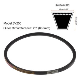 sourcing map 3V250 Rubber V Belt 635mm Length x 9.7mm Width x 8mm Thick, Industrial Power Transmission Belt