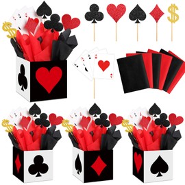 Zhanmai 2 Set Casino Party Decorations Casino Favor Boxes (6 x 6 x 6 Inch) Casino Centerpiece Sticks Casino Themed Party Supplies Game Night Decorations for Birthday Party Centerpieces