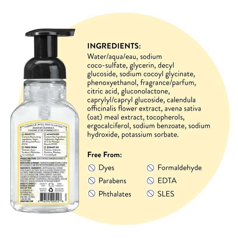 J.R. Watkins Foaming Hand Soap with Pump Dispenser, Moisturizing Foam