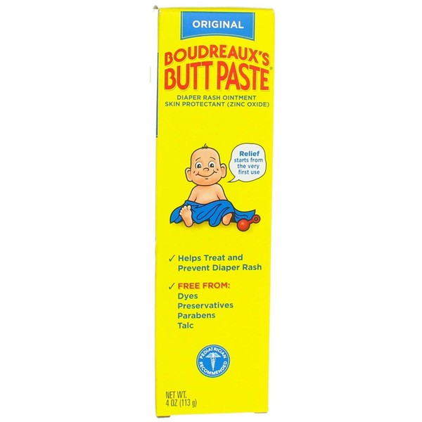 Boudreaux's Butt Paste Tube, Diaper Rash Ointment 4 oz (Pack of 2)