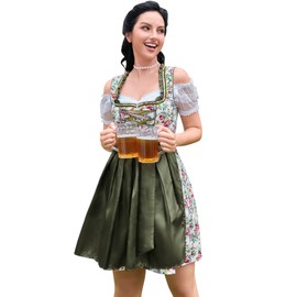 GloryStar Women German Dirndl Dress Traditional Bavarian Beer Garden 3 Pieces Oktoberfest Costumes Summer Green L