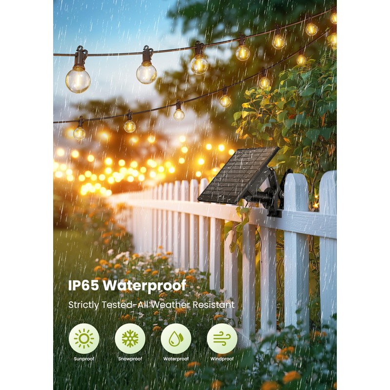 Brightown 58FT Solar String Lights Outdoor with Remote Cable Ties