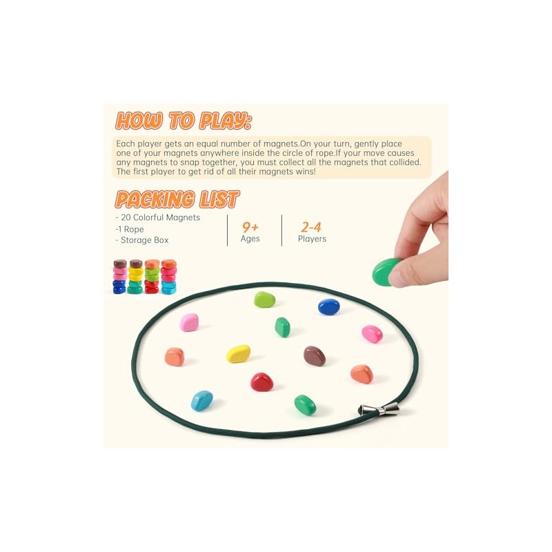 ESENHARBER Magnet Game with String, 20 Colorful Magnet Stones for