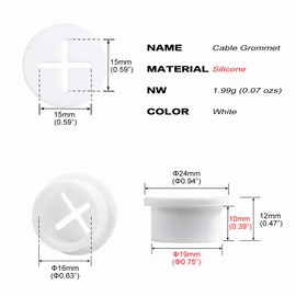 Keenkee 8 Pack Cable Cord Grommet 3/4 Inch Flexible Wire Rubber Grommets for Desk and Other Furniture Wall Hole Cover Cable Management Wire Organizer Cable Pass Through, White Color