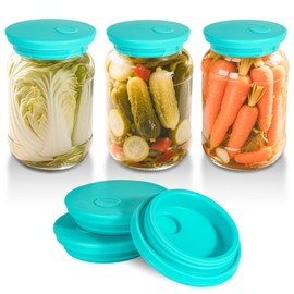 Kinggrand Kitchen Silicone Fermenting Lids Waterless Airlock Fermentation Tops Wide Mouth Mason Jar Lid Fermenter Caps for Pickles, Kimchi, and Fermented Probiotic Food 3 Pack Mint (Jars Not Included)