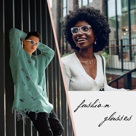 GQUEEN Large Frame Horn Glasses Without Prescription Fake Glasses Nerd Glasses Women Men UV400, PE1, 1 matte white