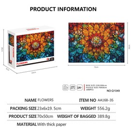 RAJRNED Puzzles for Adults 1000 Pieces, Jigsaw Puzzles 1000 Pieces - Stained Glass Flowers