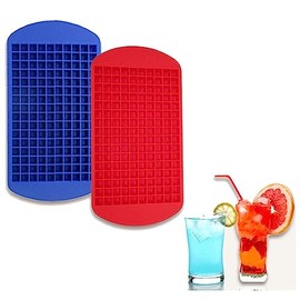 Gadgetime USA Tiny Cavity Silicone Ice Cube Tray 2 pack - Small Mold for Freezer, Cocktails - Stackable, BPA & Odor Free (Blue and Red)