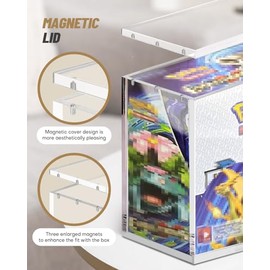 Acrylic Display Case Compatible with PKMN Booster Box Case 5mm Thick Stackable Booster Box Acrylic Case with Magnets Lid Clear Boxes for Display (6.1x3.5x5.3in)