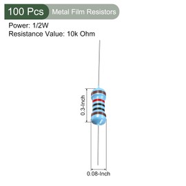 YOKIVE 100 PCS Metal Film Resistors, 10K Ohm Resistor with 1/2W 1% Tolerance, Lead, Good for DIY Electronic Projects (5 Color Bands, 8.5mm±1mm)