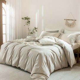 Warm Moment Linen Grey Duvet Cover California King Size 104inch x 98inch,100% Washed Cotton Duvet Cover with Zipper Closure and 2 Pillowcases, Color of New Nature Linen