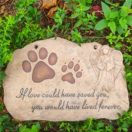 jinhuoba Paw Prints Pet Dog Memorial Stones with Angel Statue for Dogs or Cats - Sympathy Pet Dog Memorial Gifts Loss Gifts Outdoors, Pet Dog Memorial Garden Stones Grave Headstones, 11" x 7.5"