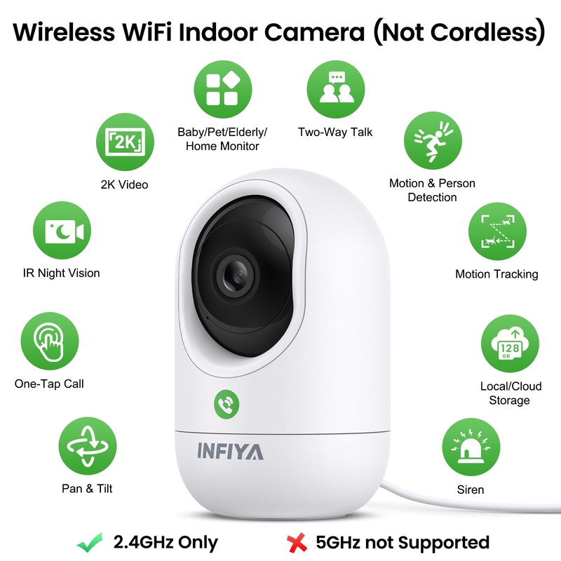 INFIYA 2K Baby Camera-WiFi Home Security Cameras Indoor via One-Tap