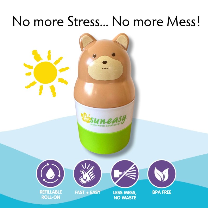 Sun-Easy Sunscreen Applicator, Refillable Roll-On with Sponge for Kids and